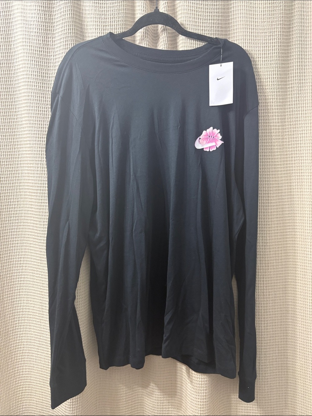 Nike Black Long-Sleeve Crew with Pink Floral Accent